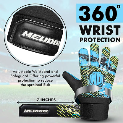 Soccer Goalkeeper Gloves, Double Wrist Protection, Anti-Slip Palm, Youth Kids Size, Black/Yellow/Blue