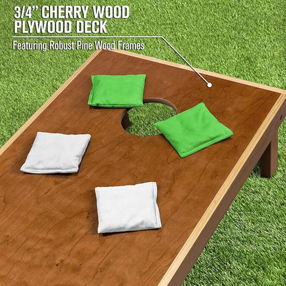 GoSports 4 ft x 2 ft Commercial Grade Cornhole Boards Set - Natural Wood Cornhole Boards, Choose from Different Bean Bag Color Combinations - White & Bright Green