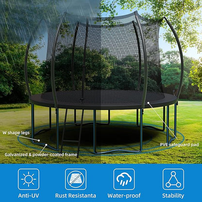 Trampoline 12FT 14FT Enclosure Net Outdoor Jump for Kids and Adults Round ASTM Approved Heavy-Duty Bounce Mat with Enhanced Weight Capacity
