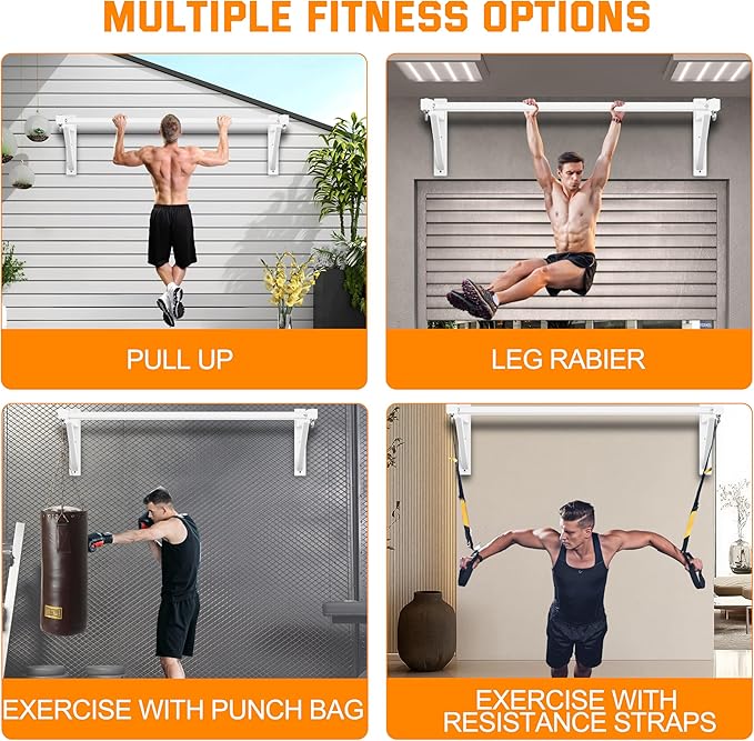 Pull Up Bar Wall Mounted, Heavy Duty 650 lbs Capacity Chin Up Bar, 48" Multi-Grip Strength Training Pull-up Bars, for Home Gym Garage/Backyard Total Body Workout, Ease Of Use Mounting-White