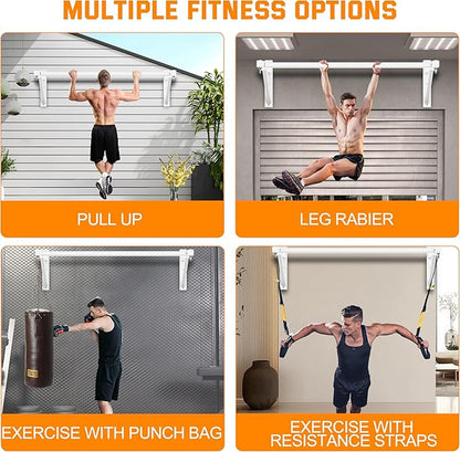 Pull Up Bar Wall Mounted, Heavy Duty 650 lbs Capacity Chin Up Bar, 48" Multi-Grip Strength Training Pull-up Bars, for Home Gym Garage/Backyard Total Body Workout, Ease Of Use Mounting-White