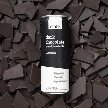 Slate Milk - High Protein Milk Shake - Dark Chocolate - Lactose Free, 20g Protein, 1g Sugar, 100 Calories, 1g Net Carbs, No Added Sugar - Natural, Breakfast Boost, Post Workout - 11 fl oz, 12 Cans