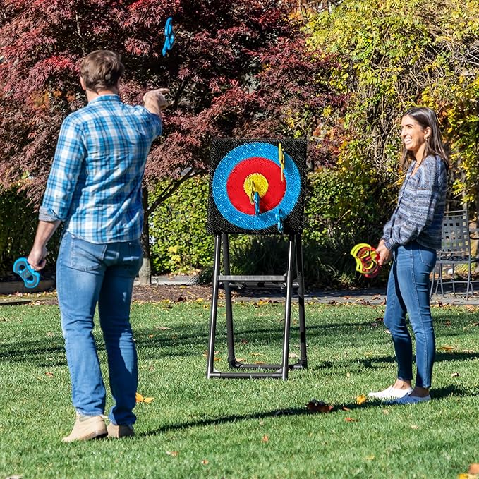 EastPoint Sports Axe Throwing Target Game - 5ft Tall Sturdy Steel Frame - Includes 8 Throwing Axes