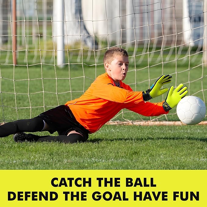 Soccer Goalkeeper Gloves, Double Wrist Protection, Anti-Slip Palm, Youth Kids Size, Black/Yellow/Blue