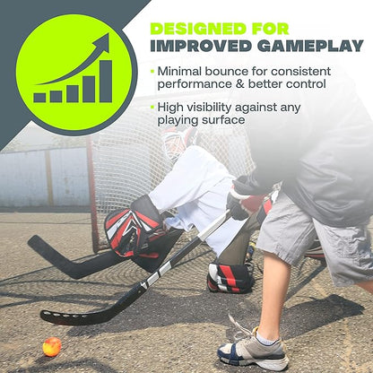 Outdoor Street Hockey Balls, 6 Pack | Official Size & Weight | High Density, Minimal Bounce for Improved Gameplay | Ideal for Roller or Street Hockey Above 32F