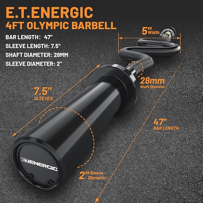 47" Olympic EZ Curl Bar 500-lbs Capacity Steel Barbell Suitable for 2" Weight Plates, 2-Inch Curl Bar for Weight Lifting,Hip Thrusts,Squat,Biceps-Home Gym Weight Bar