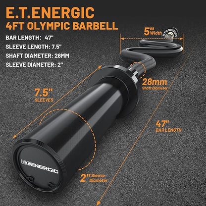 47" Olympic EZ Curl Bar 500-lbs Capacity Steel Barbell Suitable for 2" Weight Plates, 2-Inch Curl Bar for Weight Lifting,Hip Thrusts,Squat,Biceps-Home Gym Weight Bar