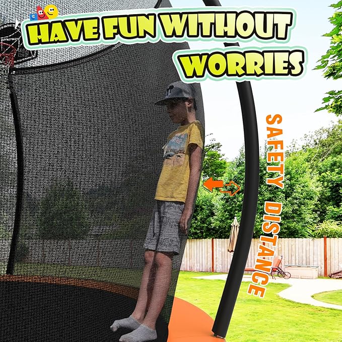 12 14 15 16FT Trampoline Outdoor with Basketball Hoop, Trampoline with Lights for Kids and Adults, Recreational Trampolin with Sprinkler, Stakes