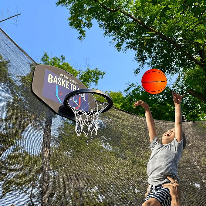 Trampoline Basketball Hoop Attachment, with 3 Mini Balls and Air Pump, Fits All Trampoline Models, Universal Accessories of All Ages, Height and Angle Adjustable