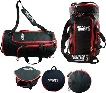 Grip Power Pads Best Travel Foldable Sports Duffel Bag Luggage Water Resistant Wet/Dry Nylon Gym Handbag Lightweight Backpack Gym Tote (Red, 24” by 14”)