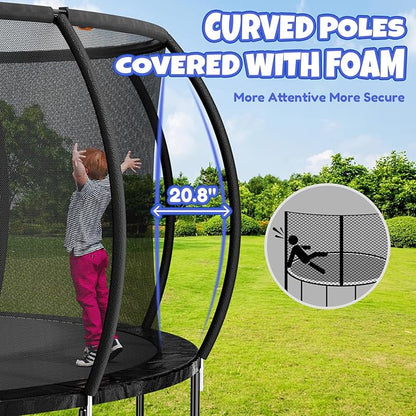 Trampoline 8FT 10FT 12FT 14FT 16FT, Outdoor Trampolines for Kids and Adults, Recreational Trampoline with Enclosure Net & Ladder, Round Trampoline ASTM Approved, 400/450LBS Weight Capacity