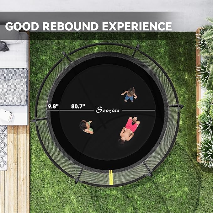 Soozier Trampoline Outdoor, Recreational Trampoline with Net Enclosure, Curved Poles and Safety Spring Cover for Kid Adults, ASTM Approved