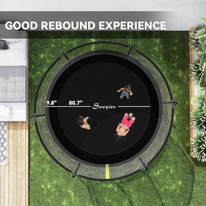 Soozier Trampoline Outdoor, Recreational Trampoline with Net Enclosure, Curved Poles and Safety Spring Cover for Kid Adults, ASTM Approved