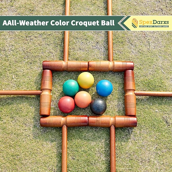 35’’ Deluxe Croquet Set, Six Player Croquette Game with Premium Wooden Mallets, Colored Balls, Wickets, Stakes, Carrying Bag, Outdoor Family Games for Lawn/Backyard/Park