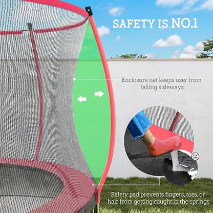 Soozier Trampoline Outdoor, Recreational Trampoline with Net Enclosure, Curved Poles and Safety Spring Cover for Kid Adults, ASTM Approved