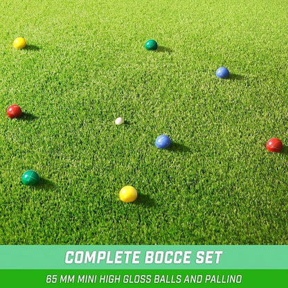 GoSports Mini Travel Size Bocce Game Set with 8 Balls, Pallino, Tote Bag and Measuring Rope - Choose Your Size