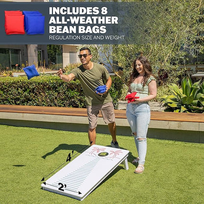 GoSports 4 x 2 ft Resort Collection All Weather Cornhole Boards - Choose Rustic, Beach, White DIY, Blue Stripe, Palms - Regulation Size Set