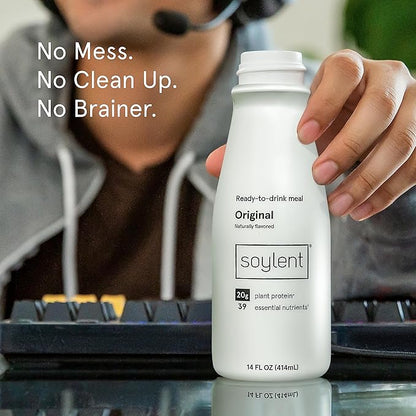 Soylent Original Meal Replacement Shake, Ready-to-Drink Plant Based Protein Drink, Contains 20g Complete Vegan Protein and 1g Sugar, 14oz, 12 Pack