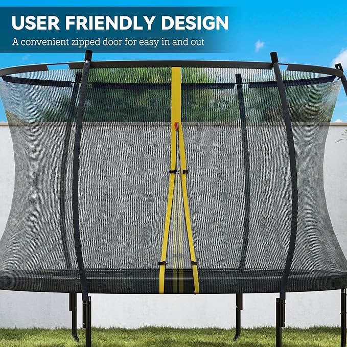 Soozier Trampoline Outdoor, Recreational Trampoline with Net Enclosure, Curved Poles and Safety Spring Cover for Kid Adults, ASTM Approved