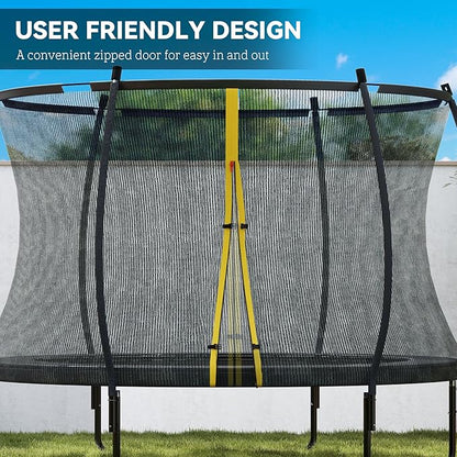 Soozier Trampoline Outdoor, Recreational Trampoline with Net Enclosure, Curved Poles and Safety Spring Cover for Kid Adults, ASTM Approved