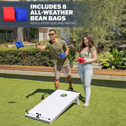 GoSports 4 x 2 ft Resort Collection All Weather Cornhole Boards - Choose Rustic, Beach, White DIY, Blue Stripe, Palms - Regulation Size Set