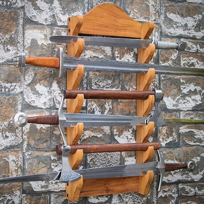 Mythrojan Medieval Sword Wall Mount Samurai Sword Display Stand Katana Sword Holder Gladiator Sword Wall Display Crusader Sword Stand Knife Stand for Display - 6 Tier Sword Stand, Natural