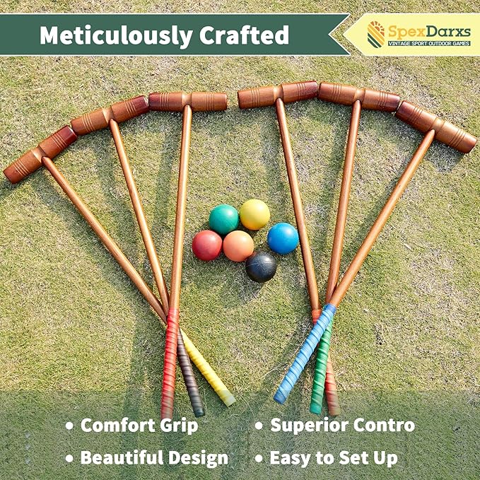 35’’ Deluxe Croquet Set, Six Player Croquette Game with Premium Wooden Mallets, Colored Balls, Wickets, Stakes, Carrying Bag, Outdoor Family Games for Lawn/Backyard/Park