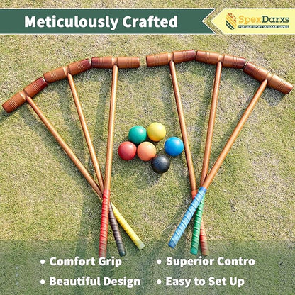 35’’ Deluxe Croquet Set, Six Player Croquette Game with Premium Wooden Mallets, Colored Balls, Wickets, Stakes, Carrying Bag, Outdoor Family Games for Lawn/Backyard/Park