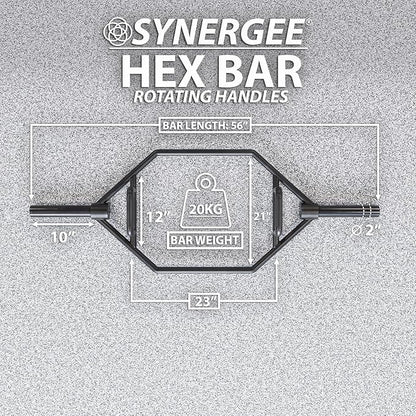 Synergee 20kg and 25kg Chrome or Black Olympic Hex Barbell Trap Bar with Rotating, Flat or Raised Handles for Squats, Deadlifts, Shrugs.