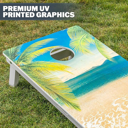 GoSports 4 x 2 ft Resort Collection All Weather Cornhole Boards - Choose Rustic, Beach, White DIY, Blue Stripe, Palms - Regulation Size Set