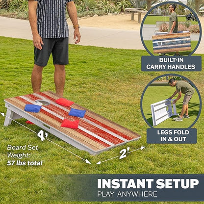 GoSports 4 x 2 ft Resort Collection All Weather Cornhole Boards - Choose Rustic, Beach, White DIY, Blue Stripe, Palms - Regulation Size Set