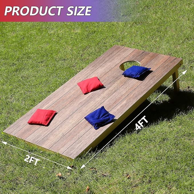 4 x 2 ft Solid Wood Cornhole Board Set with 8 Bean Bags and Carrying Bag, Premium Toss Game for Kids and Adults