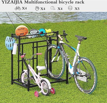 Bike Rack Storage Stand Organizer Floor Holds 3 Bicycle Parking Freestanding Adjustable Garage Indoor Outdoor Bike and Sports Storage Station, Black (3 Bike Stand)