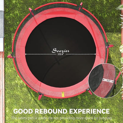 Soozier Trampoline Outdoor, Recreational Trampoline with Net Enclosure, Curved Poles and Safety Spring Cover for Kid Adults, ASTM Approved