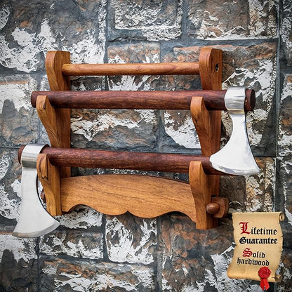 Mythrojan Solid Wood Sword Stand Medieval Sword Wall Mount Samurai Sword Display Stand Katana Sword Holder Gladiator Sword Wall Display Crusader Sword Stand Knife Stand for Display- Two Tier