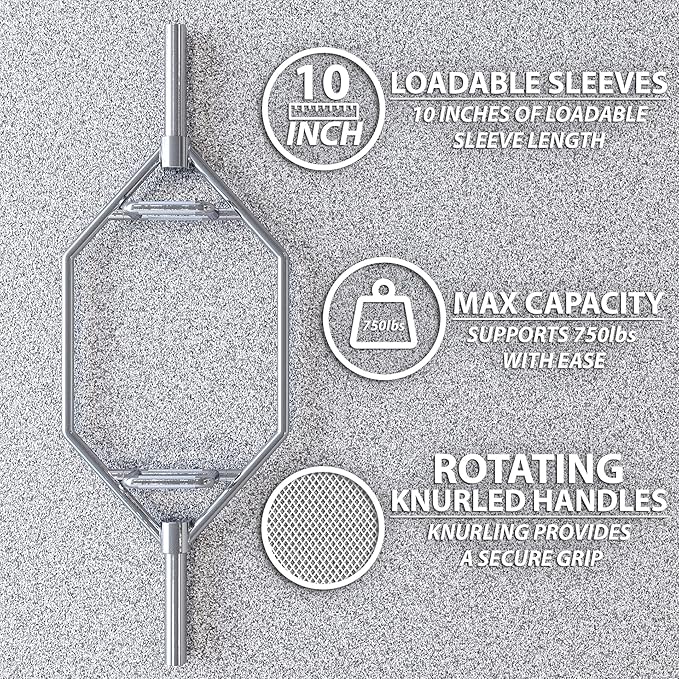 Synergee 20kg and 25kg Chrome or Black Olympic Hex Barbell Trap Bar with Rotating, Flat or Raised Handles for Squats, Deadlifts, Shrugs.