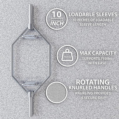 Synergee 20kg and 25kg Chrome or Black Olympic Hex Barbell Trap Bar with Rotating, Flat or Raised Handles for Squats, Deadlifts, Shrugs.