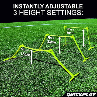 QUICKPLAY PRO Quick-Click Adjustable Speed Hurdles, Set of 6 | 3 Heights in One (6", 9", 12") | All-in-One Agility & Plyometric Training Hurdles | Patented, Portable & Durable