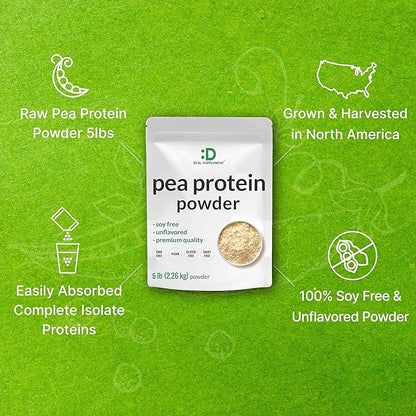 Unflavored Pea Protein Powder, 5lbs ??Premium North American Grown Peas ??Easily Digested Isolate Form ??Great for Shakes, Bars, or Snacks ??27g Protein Serving, Soy Free, Vegan