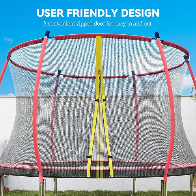 Soozier Trampoline Outdoor, Recreational Trampoline with Net Enclosure, Curved Poles and Safety Spring Cover for Kid Adults, ASTM Approved
