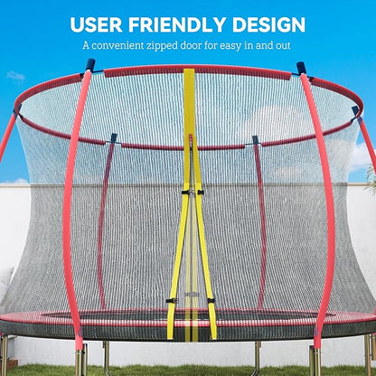 Soozier Trampoline Outdoor, Recreational Trampoline with Net Enclosure, Curved Poles and Safety Spring Cover for Kid Adults, ASTM Approved