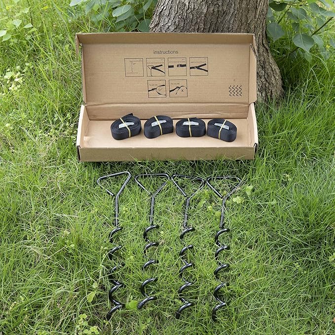 Trampoline Stakes Heavy Duty Strong and Galvanized Steel Corkscrew High Wind Anchor Kit for Trampoline Camping Tents Tie Down Anchors