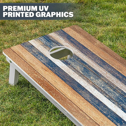 GoSports 4 x 2 ft Resort Collection All Weather Cornhole Boards - Choose Rustic, Beach, White DIY, Blue Stripe, Palms - Regulation Size Set