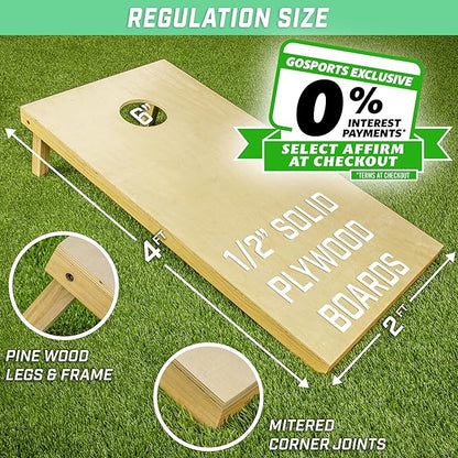 GoSports Solid Wood Premium Cornhole Sets - Choose 4 x 2 ft or 3 x 2 ft - Game Boards Include Set of 8 Cornhole Toss Bags